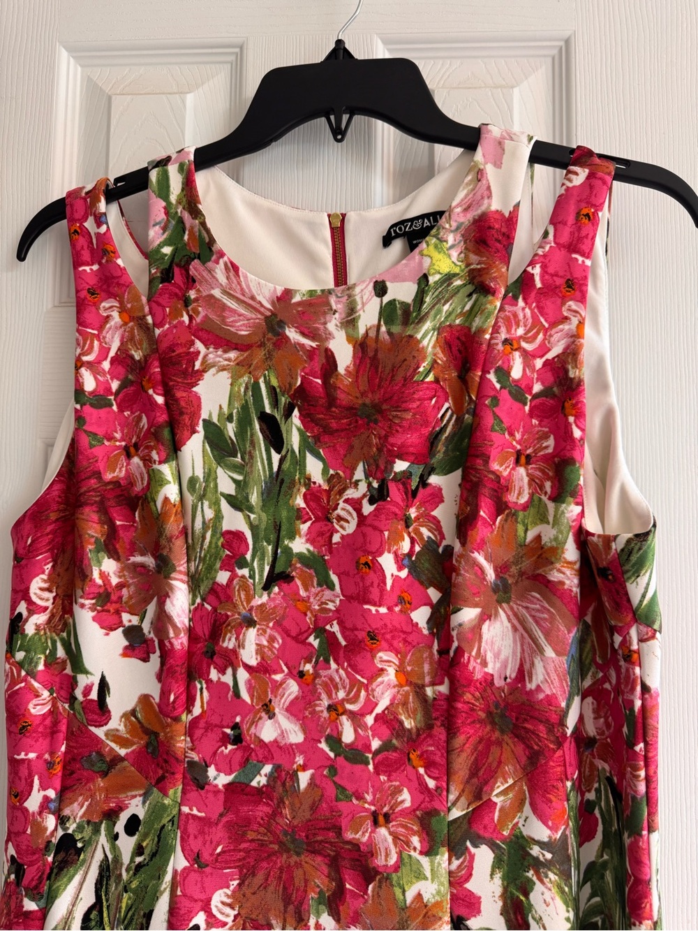 Roz & Ali Cream Midi Dress with Pink Floral Print - Picture 3 of 11